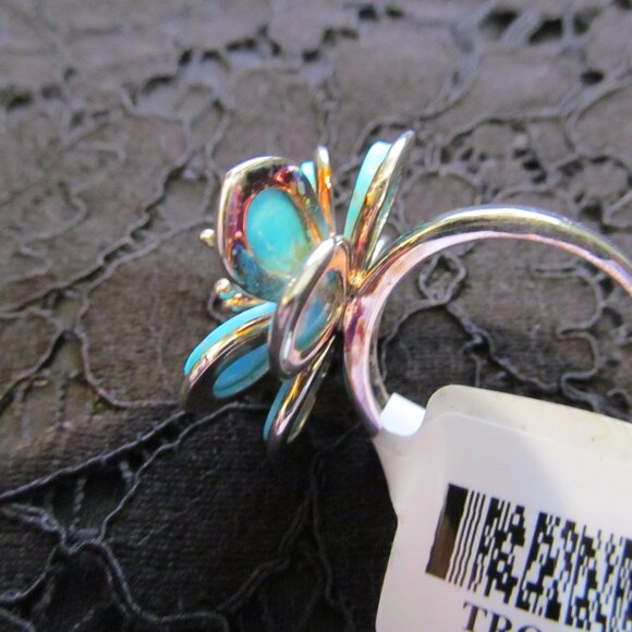 Tehya Oyama Blue Kingman turquoise flower ring Sterling Silver over Copper Sz 10 - Picture 13 of 16